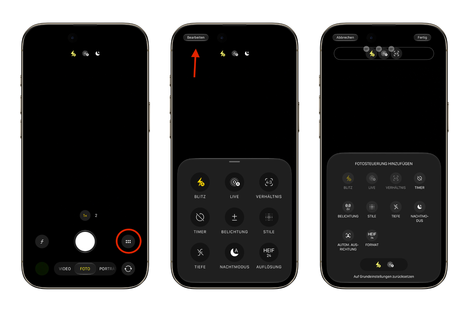 iOS 27 camera app customizable controls: the add photo controls view with ten available controls