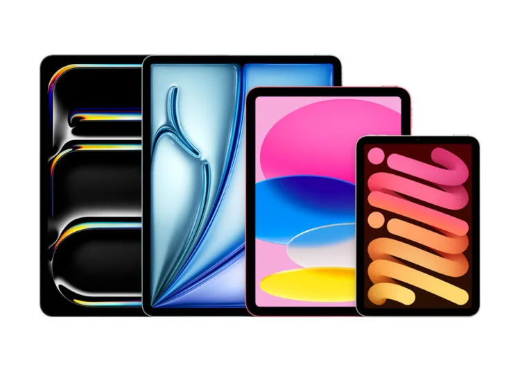 iPad Kaufberatung: iPad Pro, iPad Air, iPad und iPad mini der Größe nach gestaffelt nebeneinander