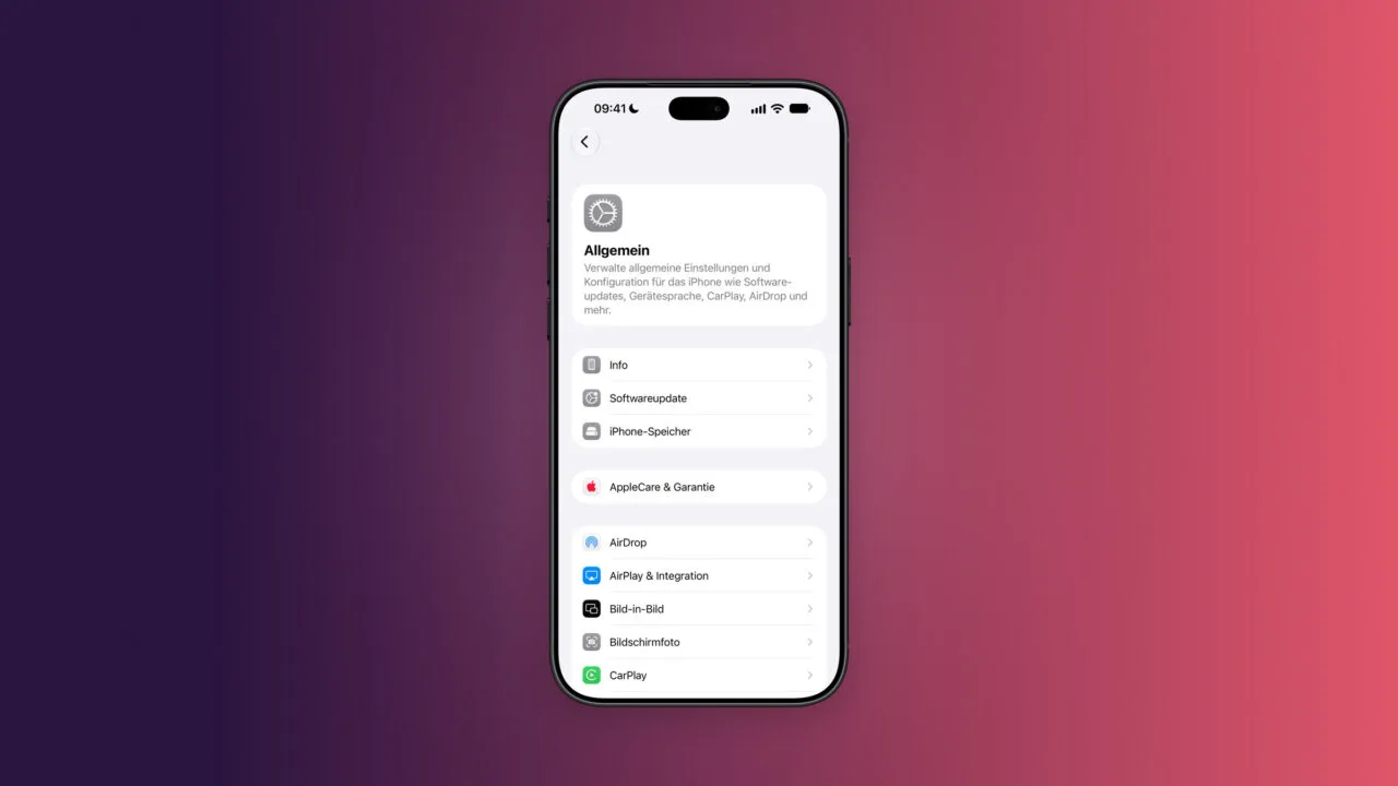 iPhone mit den allgemeinen Einstellungen samt Softwareupdate, über das der Fix gegen die Face-ID-Neustarts beim iPhone 18 Pro kommt