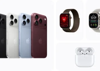 iPhone 18 Pro Verkaufsstart: vier iPhone 18 Pro in Schwarz, Silber, Polar und Burgunder neben zwei Apple Watch Modellen und AirPods im Ladecase