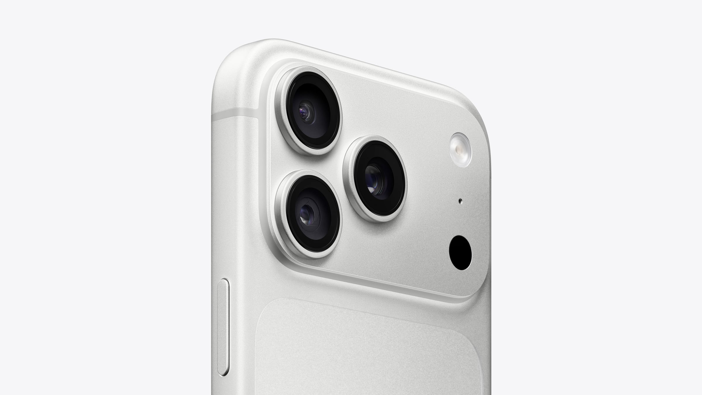 iPhone 18 Pro vs iPhone 17 Pro: close-up of the iPhone 18 Pro camera module in silver, three lenses and flash on the raised plateau
