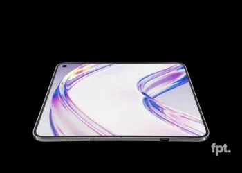 Konzeptdarstellung eines aufgeklappten faltbaren iPhone mit durchgehendem Bildschirm, Thema ist das iPhone Duo