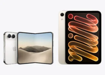 iPhone Duo oder iPad mini: das aufgeklappte iPhone Duo neben dem neuen iPad mini im maßstabsgetreuen Größenvergleich