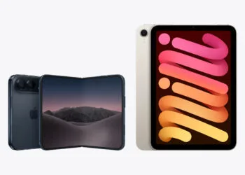 iPhone Duo aufgeklappt neben dem iPad mini im maßstabsgetreuen Größenvergleich