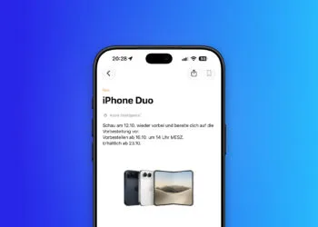 iPhone Duo Kaufseite in der Apple Store App auf einem iPhone mit dem Hinweis zur Vorbereitung ab 12.10. und Vorbestellung ab 16.10.