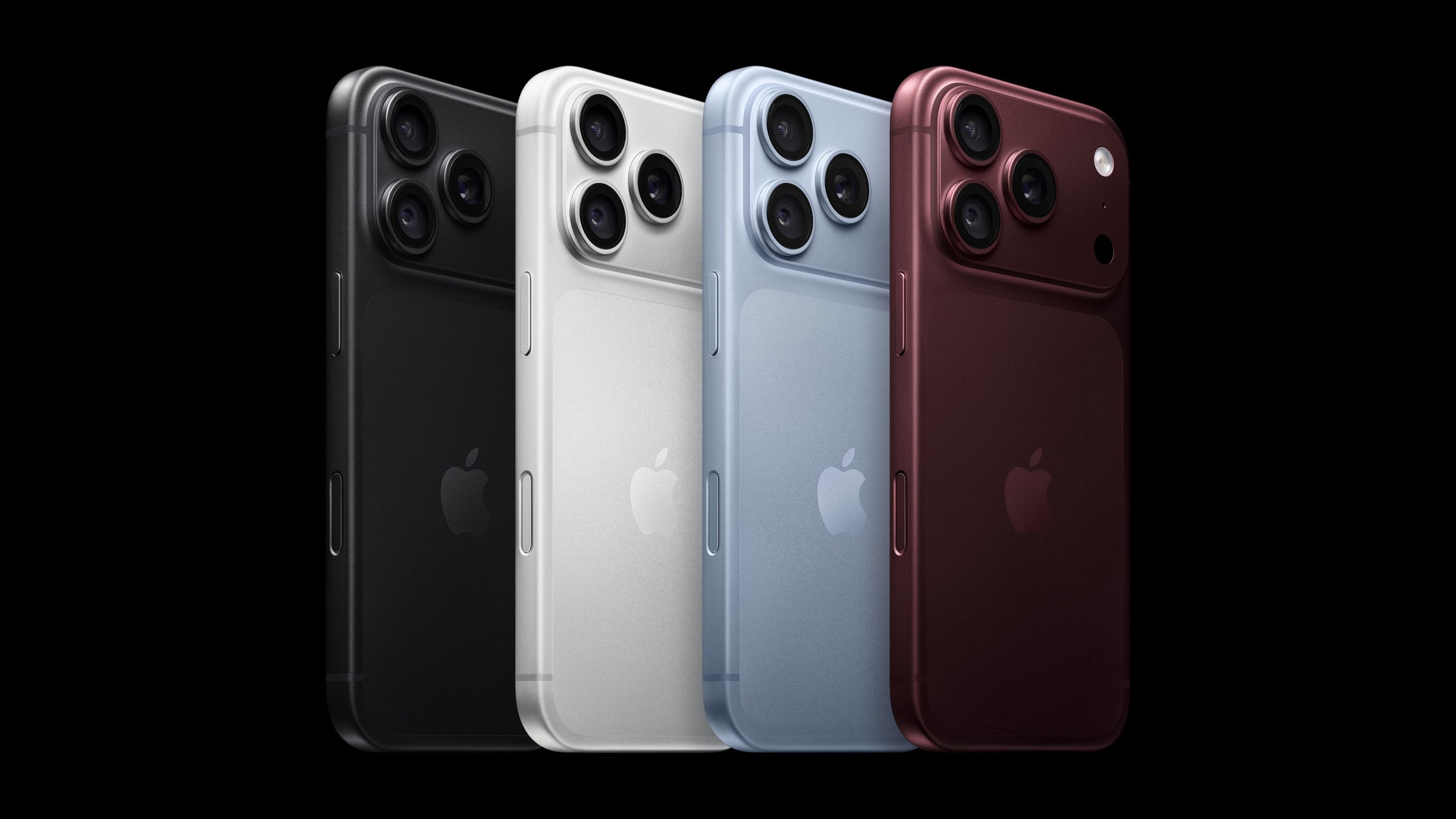 iPhone buying guide: the iPhone 18 Pro in four colours at an angle, showing the three-lens camera plateau