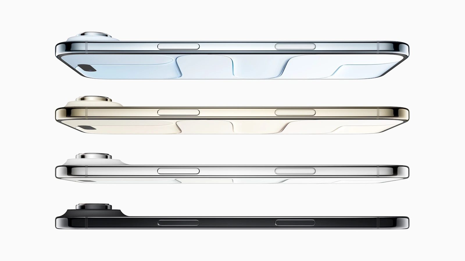 iPhone Kaufberatung: das iPhone Air in vier Farben im Seitenprofil übereinander, die flache Bauhöhe ist zu erkennen