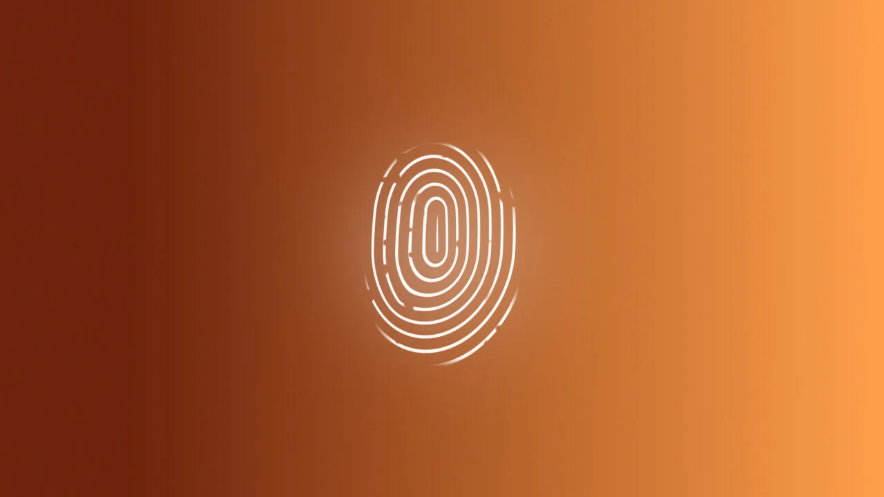 iPhone Ultra Touch ID: gezeichneter Fingerabdruck auf kupferfarbenem Farbverlauf