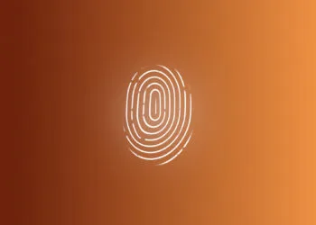 iPhone Ultra Touch ID: gezeichneter Fingerabdruck auf kupferfarbenem Farbverlauf