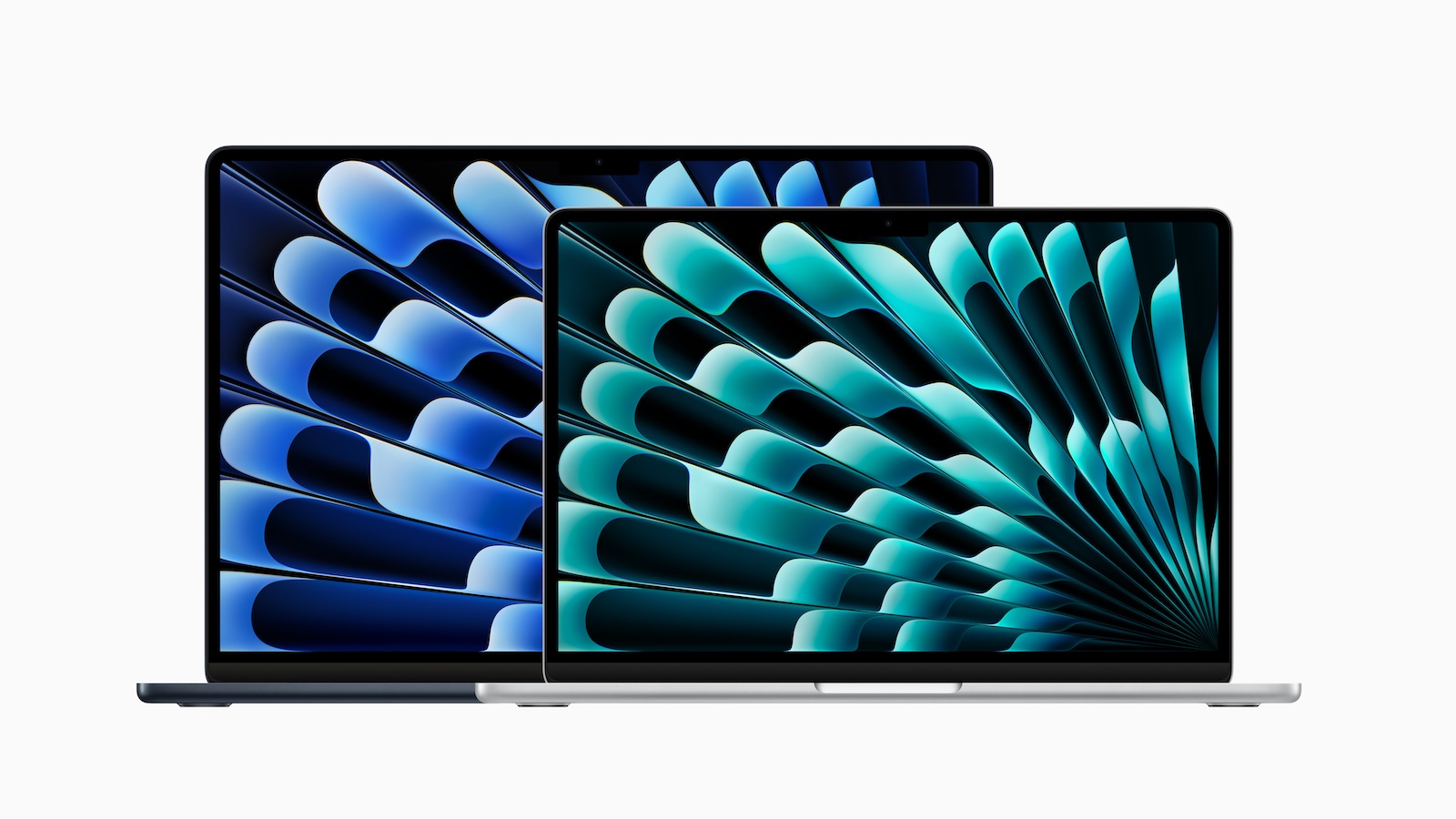 Mac buying guide: two MacBook Air models in 13 and 15 inches seen from the front, one in midnight and one in silver
