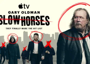 Slow Horses Staffel 8: Key-Art mit Gary Oldman als Jackson Lamb und dem Team vor der Londoner Skyline