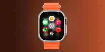 Apple Watch Ultra mit orangefarbenem Armband und App-Ansicht, Gerät für die neue Screenshot-Vorschau in watchOS 27.2