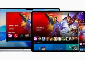 App Store Premium-Spiele: Apples Games-App auf MacBook, iPad und iPhone mit hervorgehobenem Spiel und Bereichen zum Weiterspielen und für Freunde