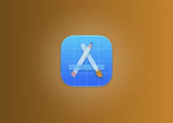 App Store Richtlinien: App-Symbol mit Stift, Pinsel und Lineal in A-Form auf blauem Raster vor orangefarbenem Hintergrund