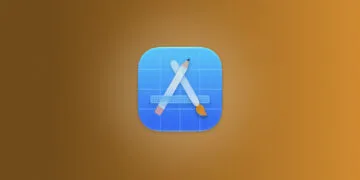 App Store Richtlinien: App-Symbol mit Stift, Pinsel und Lineal in A-Form auf blauem Raster vor orangefarbenem Hintergrund