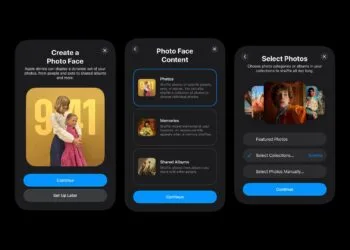 Geleakte Einrichtungsbildschirme zur Apple HomePad Fotoansicht mit Auswahl zwischen Fotos, Rückblicken und geteilten Alben