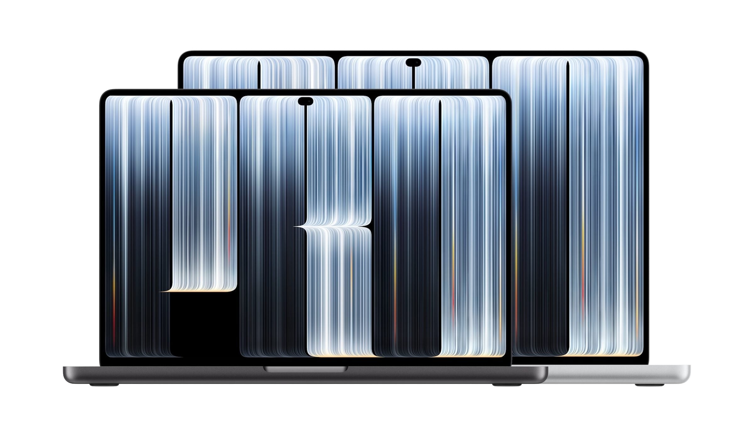 New from Apple in October 2026: MacBook Pro with PROLED XDR Display in 14-inch Space Black in front of the 16-inch model in Silver