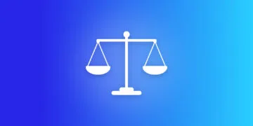 Symbolbild zu Apple Rechtsstreitigkeiten: weiße Waage mit zwei Schalen auf blauem Farbverlauf