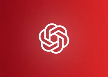 Apple vs. OpenAI: das weiße OpenAI-Logo auf rotem Farbverlauf