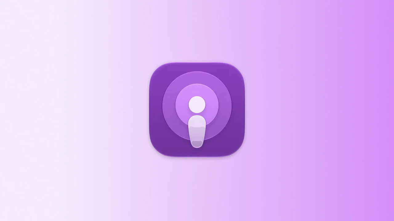 Symbolbild zu Huxe: Icon der App Apple Podcasts auf einem hellen Farbverlauf in Lavendel und Violett