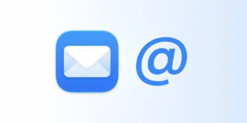 Icon von iCloud Mail neben einem blauen @-Zeichen auf hellblauem Verlauf – Symbol für den iCloud Mail Alias