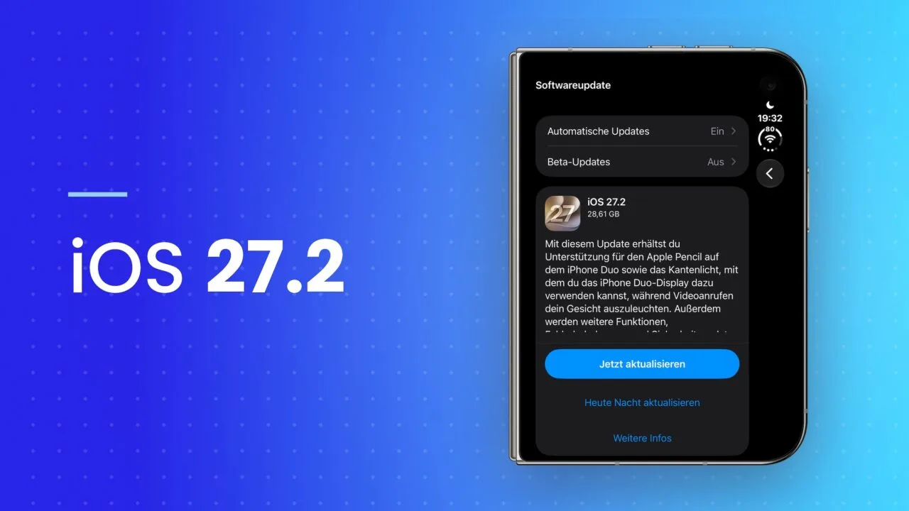 iPhone Duo zeigt die Softwareaktualisierung mit iOS 27.2 und dem Button zum Aktualisieren