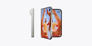 iPhone Duo in Sternenweiß zugeklappt von der Seite und aufgeklappt mit Kamera-App – auf dem iPhone Duo soll sich der Fokus direkt am Sperrbildschirm schalten lassen
