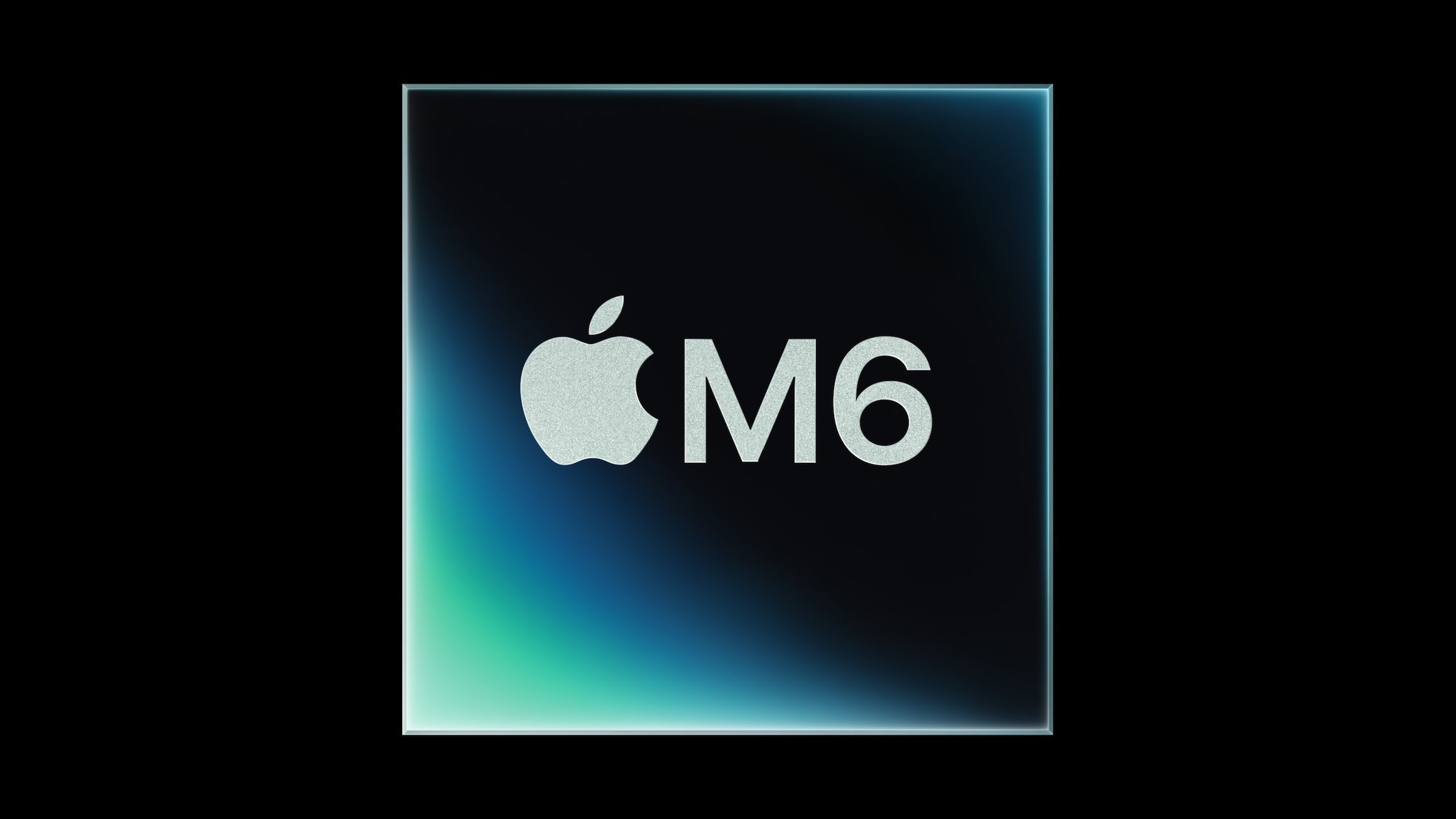 MacBook Pro M6 vs. M5: graphic of the Apple M6 chip with the Apple logo and M6 lettering on a black background
