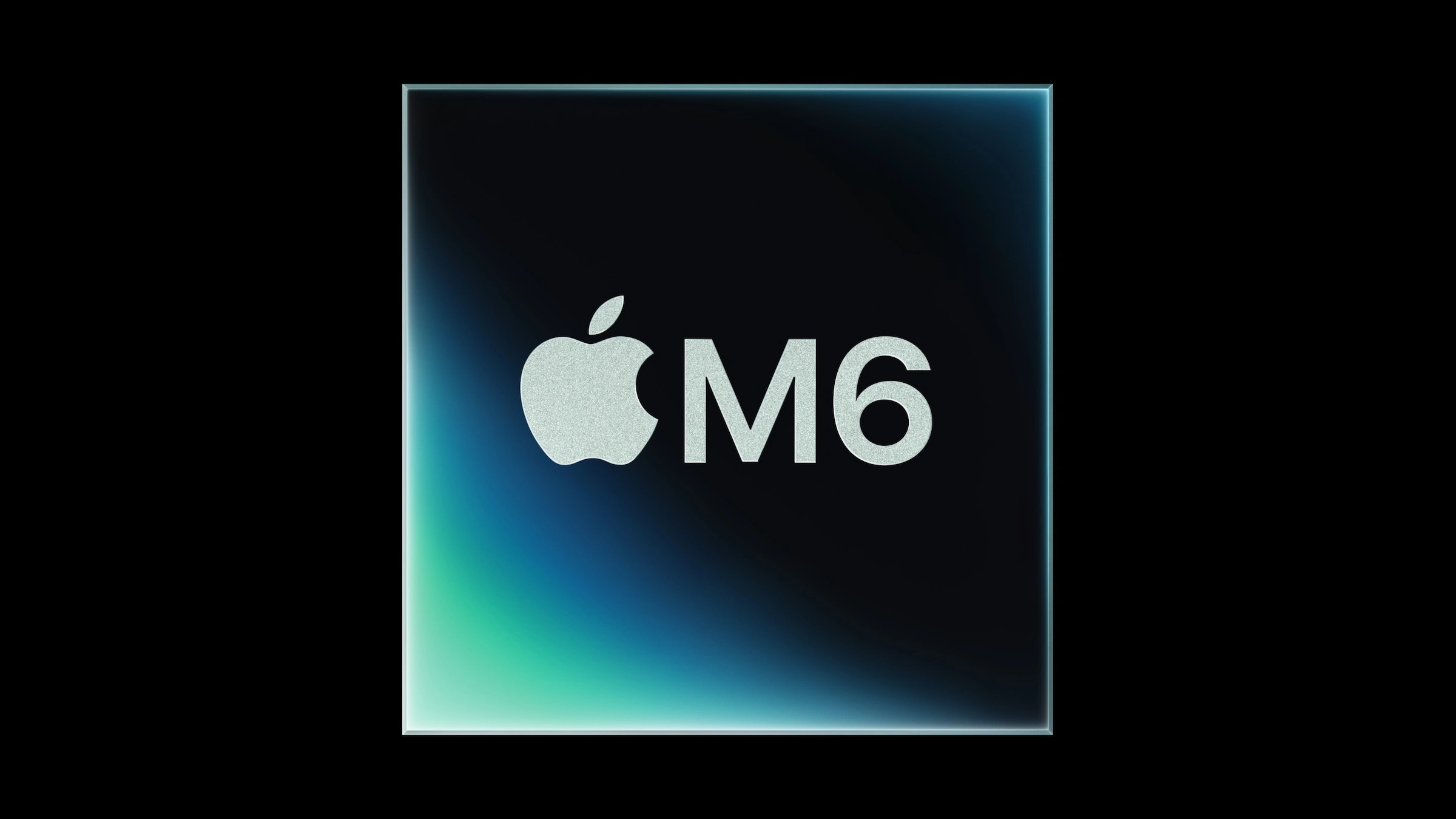 MacBook Pro M6 vs. M5: Grafik des Apple-M6-Chips mit Apple-Logo und M6-Schriftzug auf schwarzem Grund