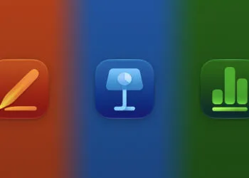 Die Icons von Pages, Keynote und Numbers nebeneinander auf Orange, Blau und Grün zum zurückgezogenen KI-Update für Pages, Keynote und Numbers
