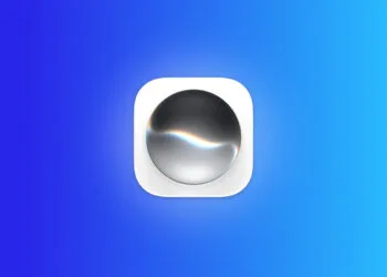 Siri AI: App-Icon von Siri mit silbern-schwarzer Kugel und Lichtwelle auf weißer Kachel vor blauem Farbverlauf